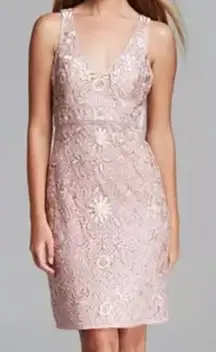 Y2K Sue Wong Nocturne Blush Pink Beaded Lace Mini Dress size 10