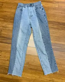 PacSun High Rise Straight Jeans Womens 23 Two Tone Denim Raw Hem Button Fly‎