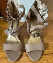 BCBGeneration Brown Block Heel Sandals with Ankle Strap