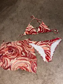 Orange and white bikini set with cover up skirt Shein size medium 