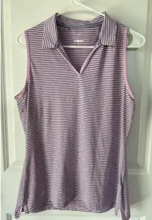Adidas Womens Golf Sleeveless‎ Polo Shirt Pink Stripe Size Medium Athleisure Top