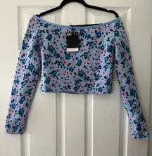 ZARA Top Crop Long Sleeve Blue