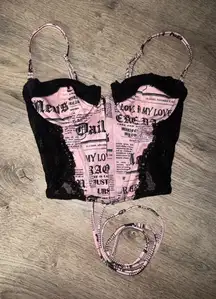 Edikted Pink Lace Newspaper Corset Top XS