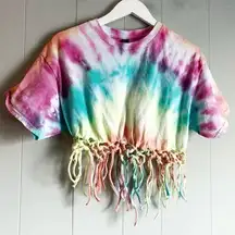 GILDAN DIY Crafted Rainbow Tie Dye Cropped Tshirt L