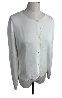 Adrianna Papell Classic Pearl Button Cardigan Soft Knit White Women's‎ Medium