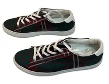 Unisex Plaid Lace-Up Sneakers Tartan Low Top Christmas Leather 8.5-9 10-10.5
