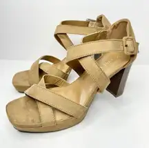 Anne Klein Sandals Womens Size 10 Tan Crossover Block Heel‎ Open Toe Heels