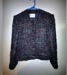 Helen Ziki women’s tweed collarles button up blazer Purple 8 career work vintage