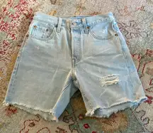 Levi's 501 Mid Thigh Denim Shorts Size 25 Distressed Light Wash Raw Hem Loose