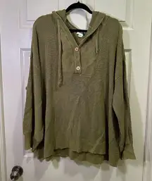 Sonoma Button Up Hooded Sweatshirt Pullover Ribbed Size 3X Olive Green Women’s