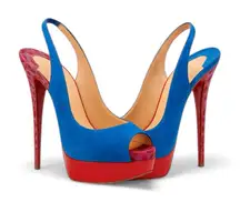 Christian Louboutin - Lady Peep Sling 150 Blue/Rubis Bold & Rare Colorway Sz 41