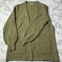 Staccato Women's Olive Open Balloon Sleeve Cardigan Sweater Pockets Medium