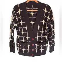 NAVY/WHITE BUTTON DOWN CHUNKY SWEATER CARDIGAN WITH PURPLE BUTTONS PREOWNED