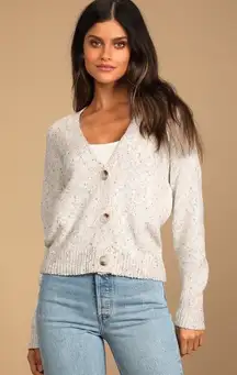 Lulus Happy Thoughts Beige Multi Knit Cardigan Sweater