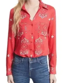 L’agence Jacqueline Paisley Blouse Bandanna Long Sleeve Red Small Western Boho