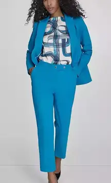 Women's One-Button Blazer, Printed Cap-Sleeve Blouse & Slim-Leg Pants