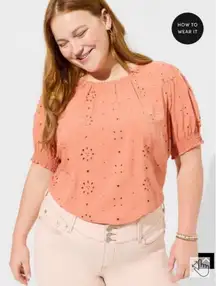 Torrid Eyelet Open Back Blouse Women 1X Pink Preppy Feminine Spring‎ Whimsy