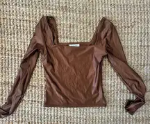ARITZIA BABATON SATINETTE BROWN SQUARE NECK TOP SIZE XS