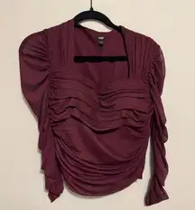 Express Burgundy Long Sleeve Ruched Top