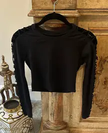 Alo Black Women's Top with Lace Sleeve Design