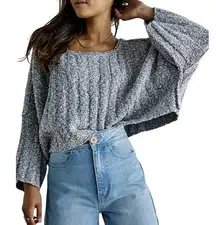 Free People Good Day Pullover Crop Sweater Dolman Sleeve Blue Women's Size Large