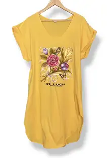 Oversized‎ T-Shirt Swimsuit Cover-Up Sleepshirt Butterflies Flowers Sz 1X Yellow