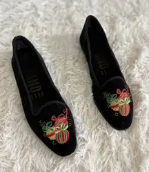 Vintage 80's Gitano‎ Black Velvet Holiday Christmas Bow Embroidered Flats 6.5