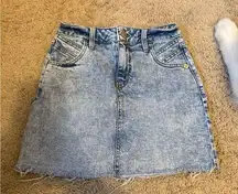 Denim Mini Skirt with Frayed Hem