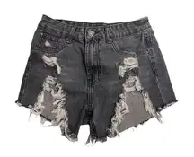 MOMOKROM,‎ Dolls Kill, distressed shorts, gray-black,raw edge, UK 8,US Size 4