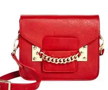 Justfab Red Purse with Gold Chain Detail