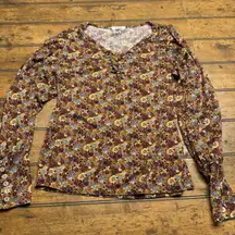 gimmicks by bke blouse womems size small Floral‎ Tie Up Front Button Cottagecore