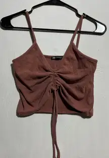 Zara Drawstring Ruched Halter Tank‎ Top Women's M Cotton Stretch Sleeveless