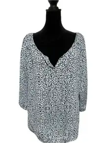 Laundry by Shelli Segal Blue Blouse 3/4 Sleeve All-over‎ Print Size L