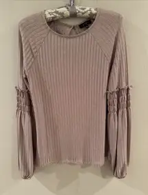 1. State Womens Top XS Keyhole Back Smocked Balloon Sleeve Metallic Rose Gold