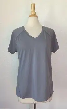 Solid Grey Short Sleeve V-Neck Quick Dry Athletic Top