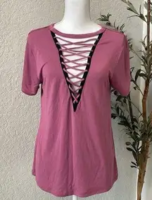 EXPRESS Women’s Laced Deep V-Neck Retro Blouse Size Small