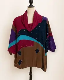 Shekina Forms in Silk Hand-Painted Vintage Silk Top | Abstract Kimono Style | On