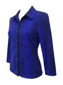 Vintage Guess 90s Snakeskin Blue Button Down Blouse Medium 3/4 Sleeves EUC