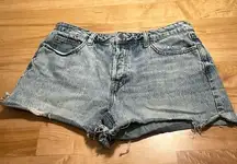 Hidden Button Up Light Wash Cut Off Jean Shorts