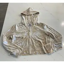 Juicy Couture Cream and White Zip‎ Up Crop Hoodie Sweatshirt size XL