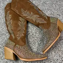 Forever Link Women's Rhinestone Western Cowboy Boots Brown Size 7.5