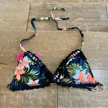 Xhilaration  Women’s Crochet Floral Print Bikini Swim Top Black & Orange NWT