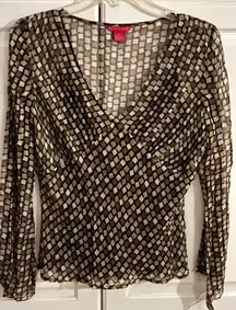 Sunny Leigh Women's Size M Brown Diamond Long Sleeve Silk vintage Y2K babydoll