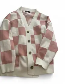 Pink and white checkered cardigan