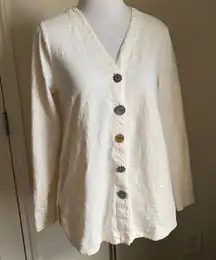 Soft Surroundings Mixed Unique Button Cardigan Blouse | Cream | Cotton