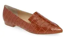 Marc Fisher Zurri Croc Print Leather Point Toe Flats Caramel Size 7.5