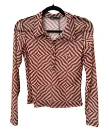 ZARA‎ Patterned Mesh Blouse Brown Small