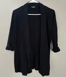 Express XS black open front Cardigan with roll cuff sleeves
