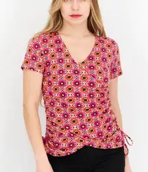 INC Pus Size 3XL Top Floral Geometric Surplice V Neck Cap Sleeve Ruched Stretch