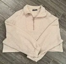 Women’s  size small cropped soft waffle 3/4 zip up sweater pullover cream